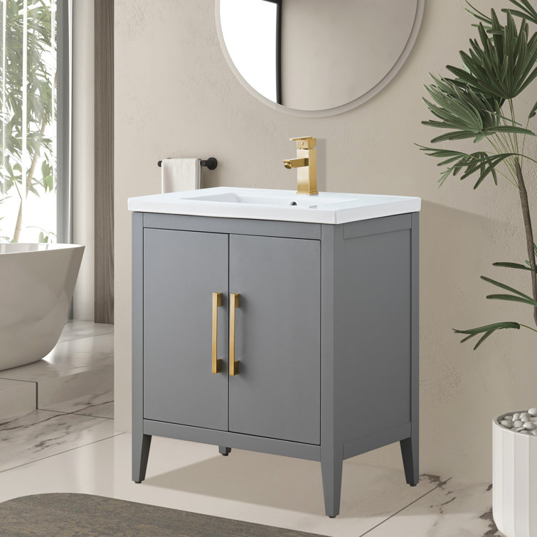 30" Cashmere Gray Single Sink Bathroom Vanity with Ceramic Top