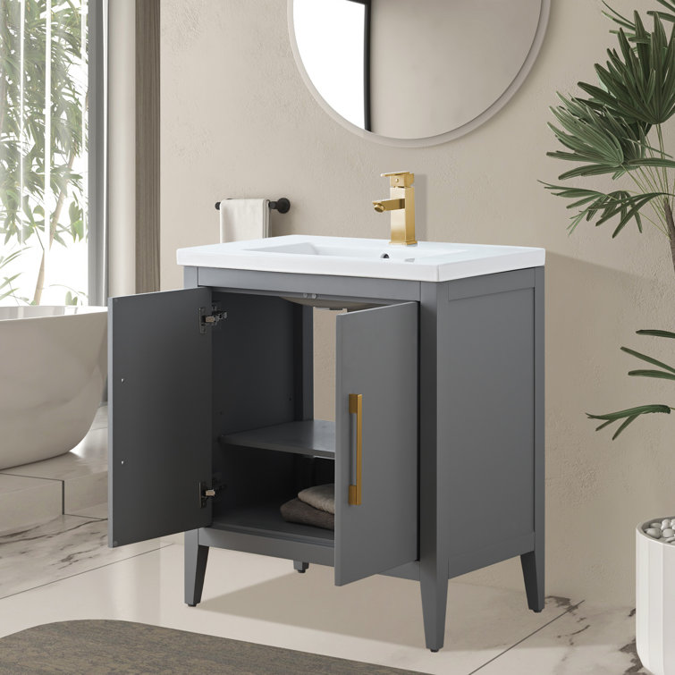 30" Cashmere Gray Single Sink Bathroom Vanity with Ceramic Top