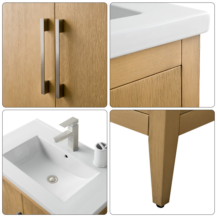 Natural Oak 30" Single Sink Bathroom Vanity with Ceramic Top