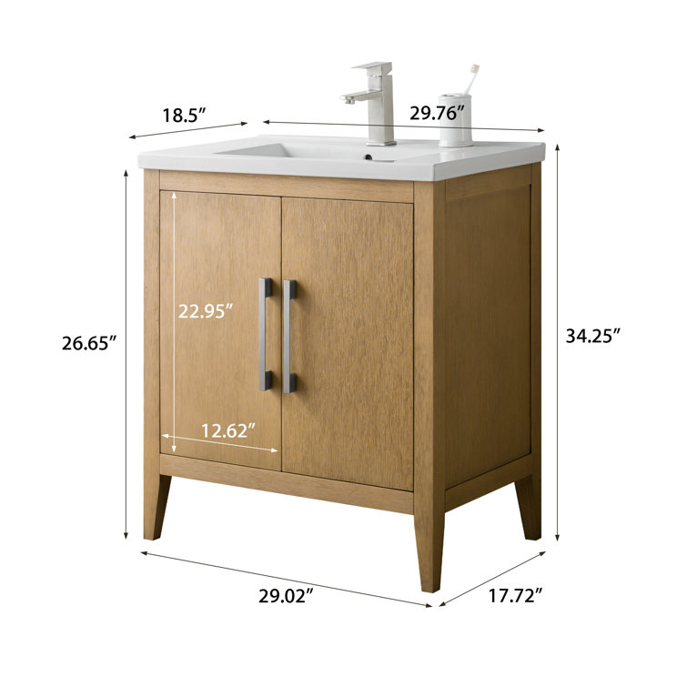 Natural Oak 30" Single Sink Bathroom Vanity with Ceramic Top