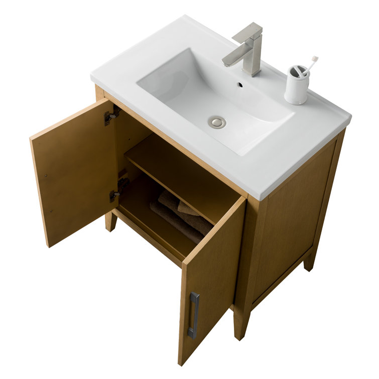 Natural Oak 30" Single Sink Bathroom Vanity with Ceramic Top