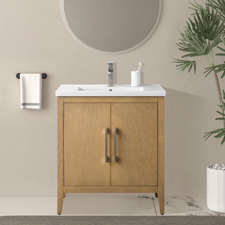 Natural Oak 30" Single Sink Bathroom Vanity with Ceramic Top