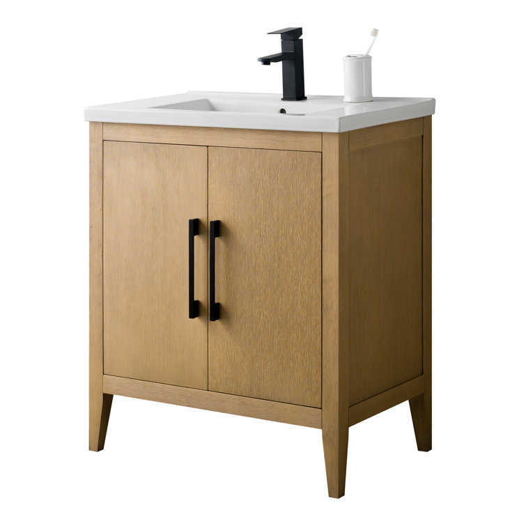 Natural Oak 30" Single Bathroom Vanity with Ceramic Top