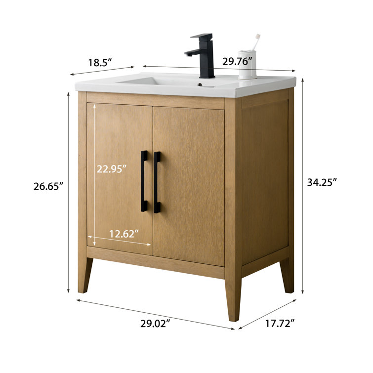 Natural Oak 30" Single Bathroom Vanity with Ceramic Top