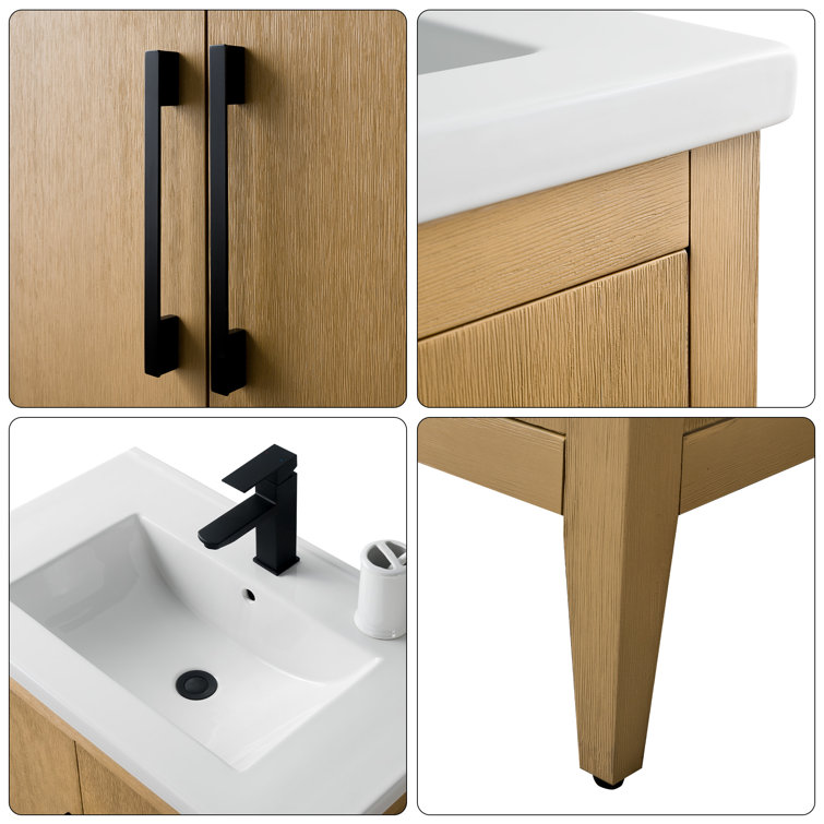 Natural Oak 30" Single Bathroom Vanity with Ceramic Top