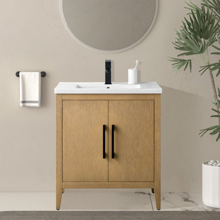 Natural Oak 30" Single Bathroom Vanity with Ceramic Top