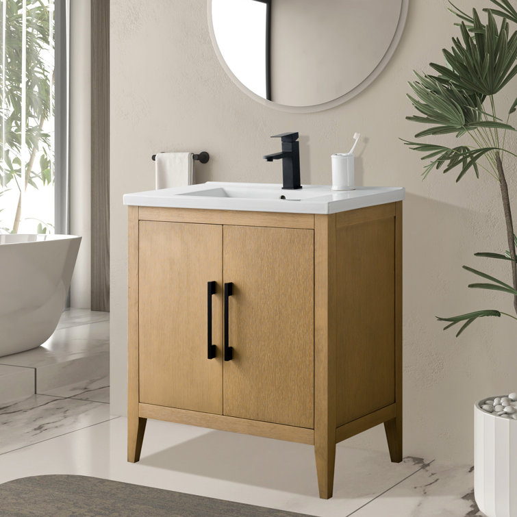 Natural Oak 30" Single Bathroom Vanity with Ceramic Top