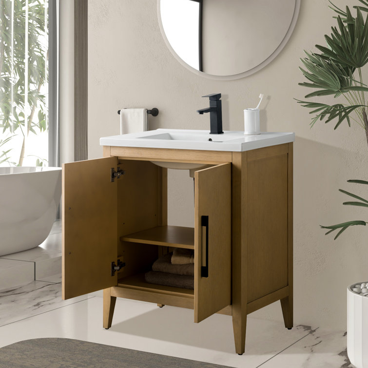 Natural Oak 30" Single Bathroom Vanity with Ceramic Top