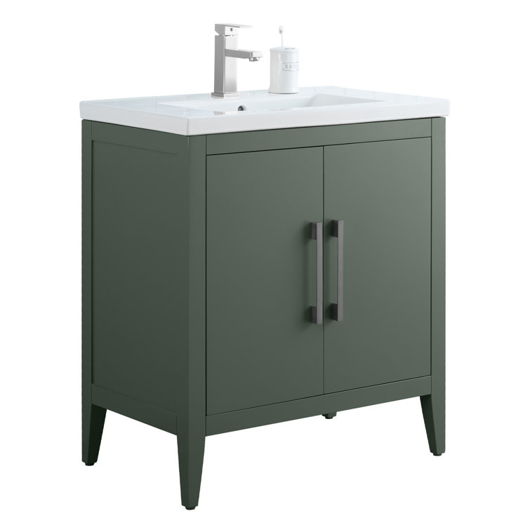 30" Vintage Green Single Sink Bathroom Vanity with Ceramic Top