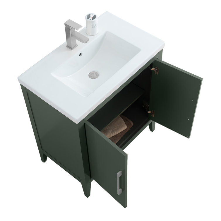 30" Vintage Green Single Sink Bathroom Vanity with Ceramic Top