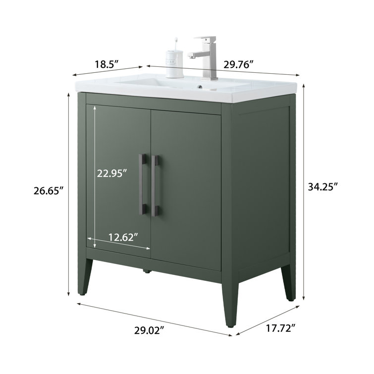 30" Vintage Green Single Sink Bathroom Vanity with Ceramic Top