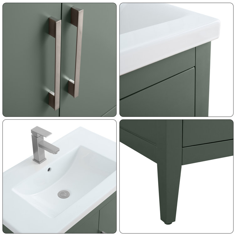 30" Vintage Green Single Sink Bathroom Vanity with Ceramic Top