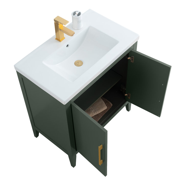 30" Vintage Green Single Sink Bathroom Vanity with Ceramic Top