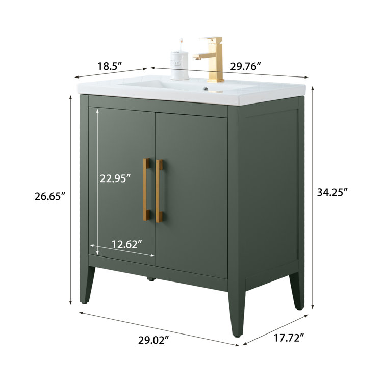 30" Vintage Green Single Sink Bathroom Vanity with Ceramic Top