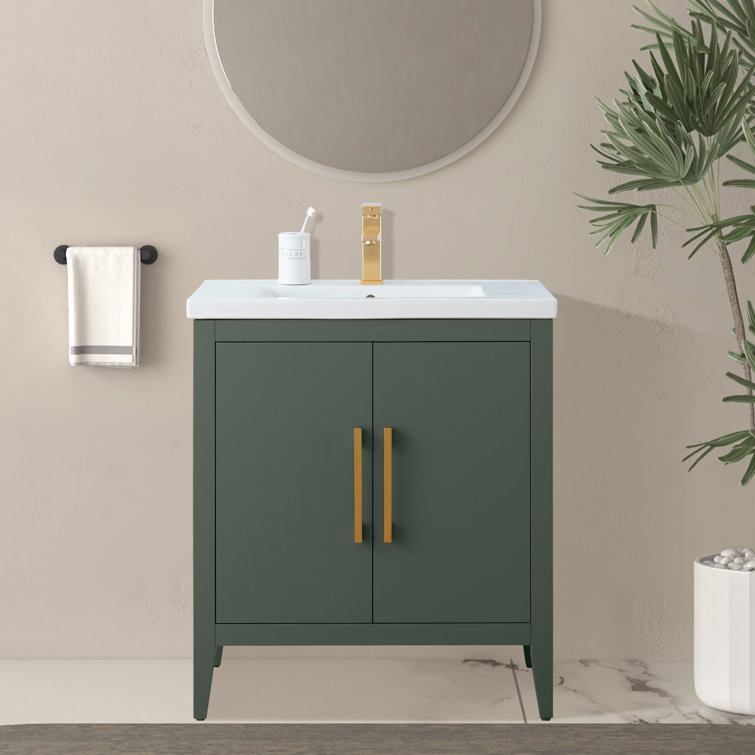 30" Vintage Green Single Sink Bathroom Vanity with Ceramic Top
