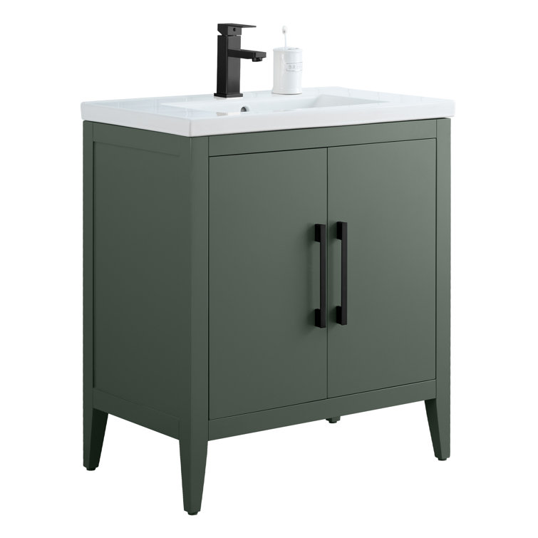 30" Vintage Green Single Sink Bathroom Vanity with Ceramic Top