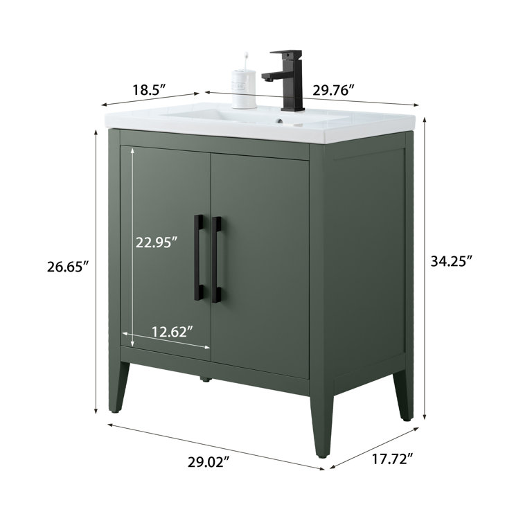 30" Vintage Green Single Sink Bathroom Vanity with Ceramic Top