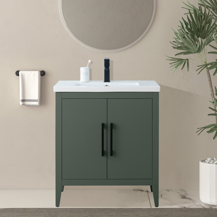 30" Vintage Green Single Sink Bathroom Vanity with Ceramic Top