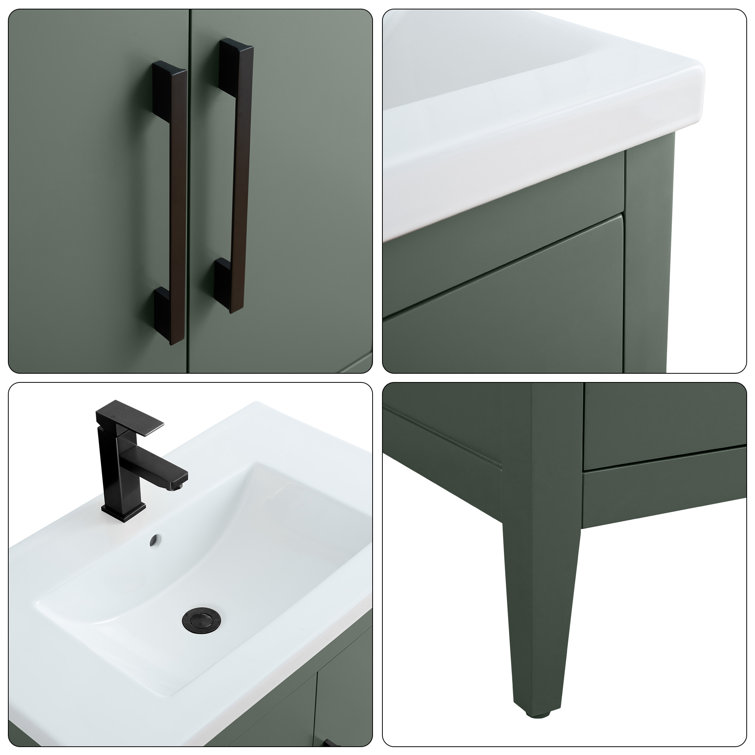 30" Vintage Green Single Sink Bathroom Vanity with Ceramic Top