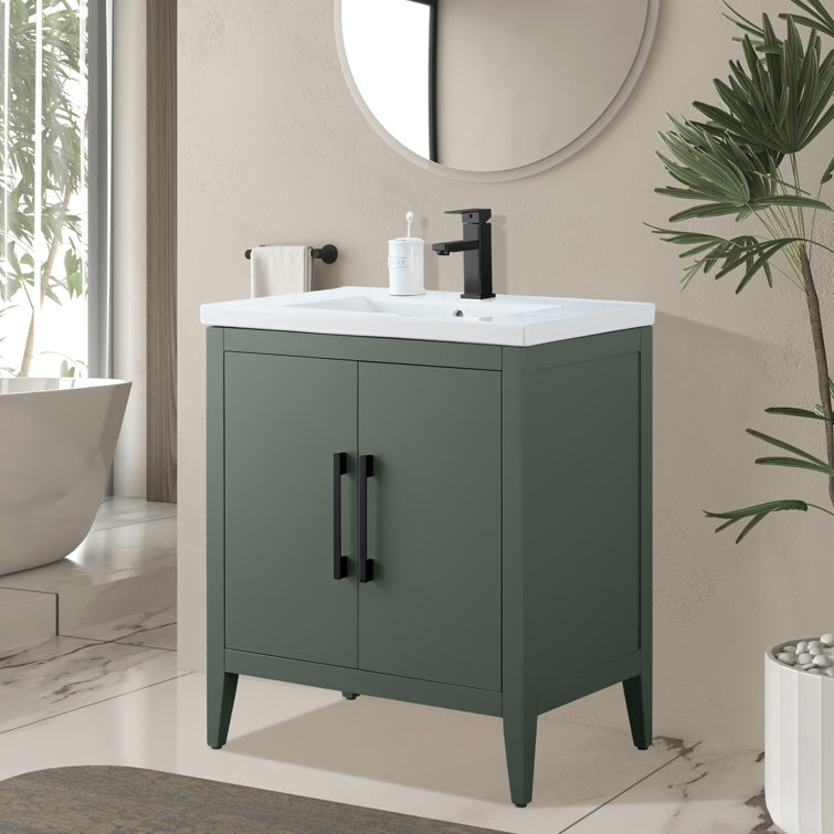 30" Vintage Green Single Sink Bathroom Vanity with Ceramic Top