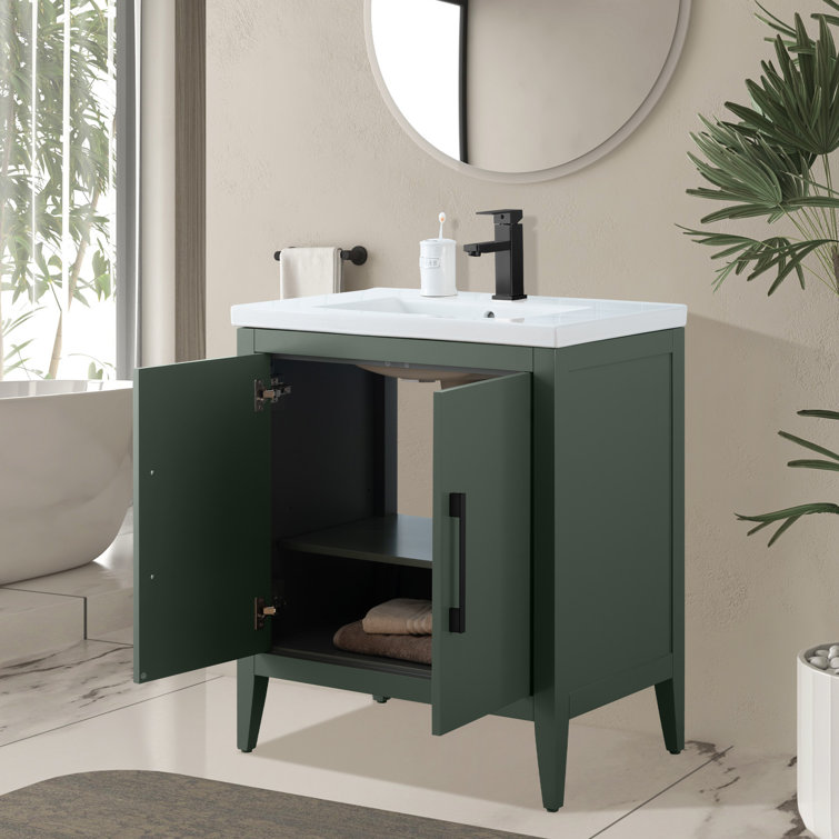 30" Vintage Green Single Sink Bathroom Vanity with Ceramic Top