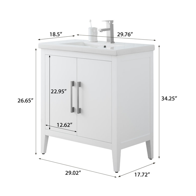 White 30" Single Bathroom Vanity Set with Brushed Nickel Hardware