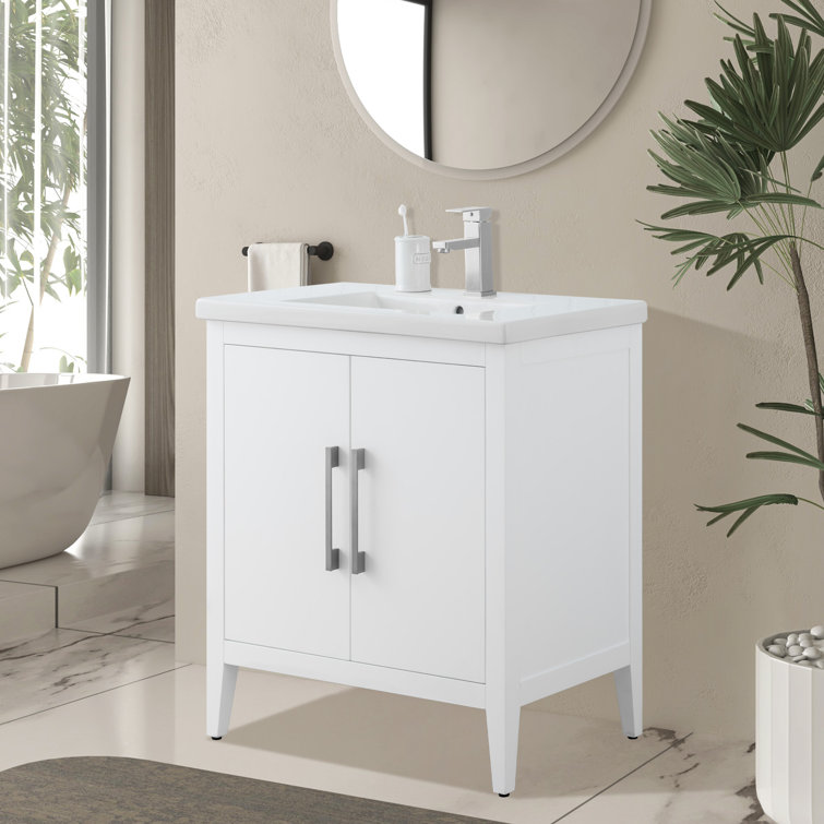 White 30" Single Bathroom Vanity Set with Brushed Nickel Hardware
