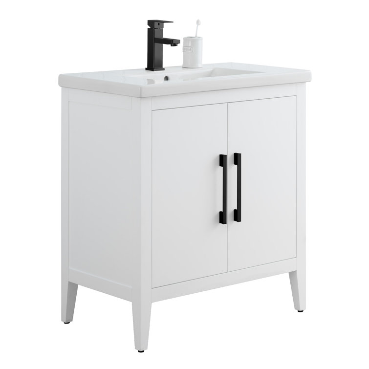 30" White Freestanding Bathroom Vanity with Ceramic Top