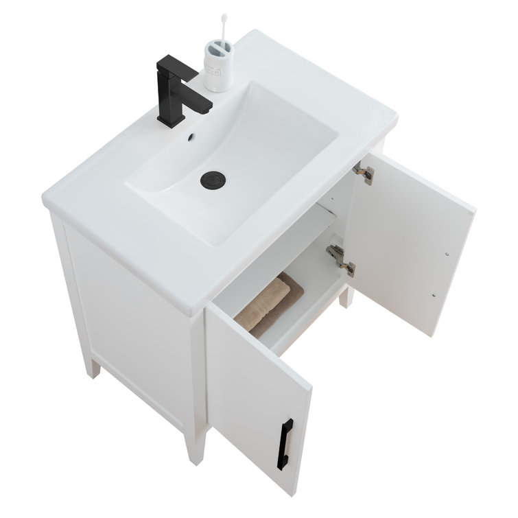 30" White Freestanding Bathroom Vanity with Ceramic Top