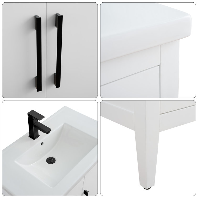 30" White Freestanding Bathroom Vanity with Ceramic Top