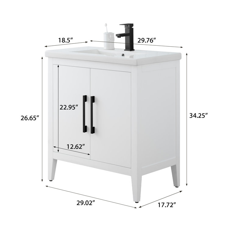 30" White Freestanding Bathroom Vanity with Ceramic Top