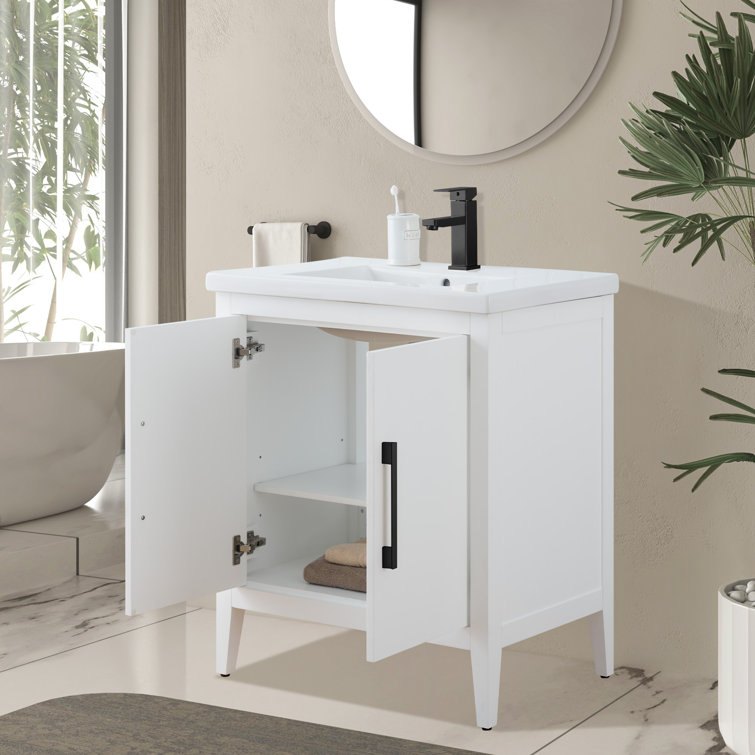 30" White Freestanding Bathroom Vanity with Ceramic Top