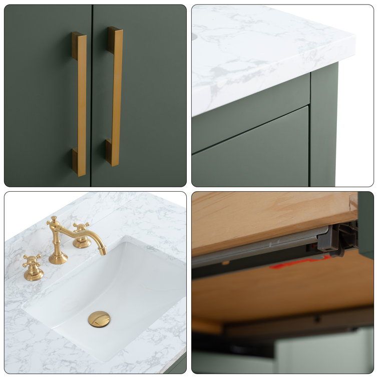 42'' Vintage Green Single Sink Bathroom Vanity with Golden Brushed Hardware