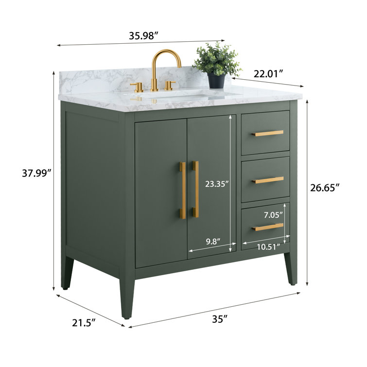 Vintage Green 36" Single Bathroom Vanity with Gold Hardware