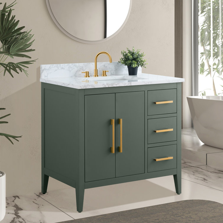 Vintage Green 36" Single Bathroom Vanity with Gold Hardware