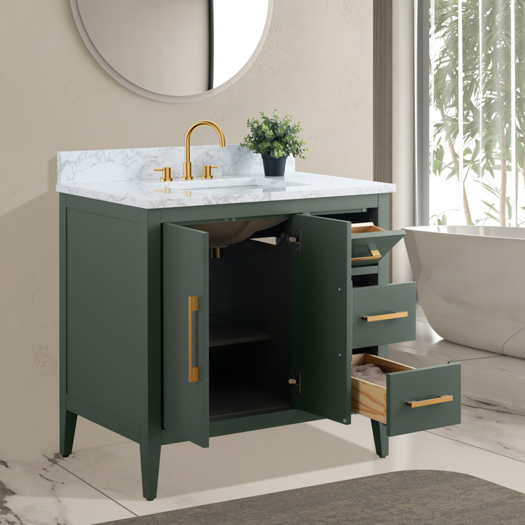 Vintage Green 36" Single Bathroom Vanity with Gold Hardware