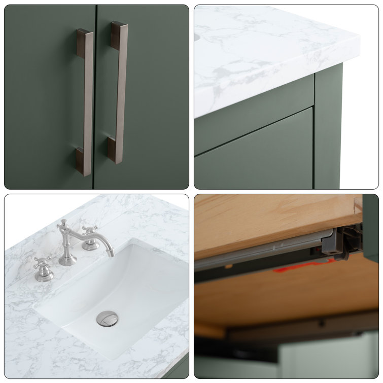 Vintage Green 42" Single Bathroom Vanity with Engineered Marble Top