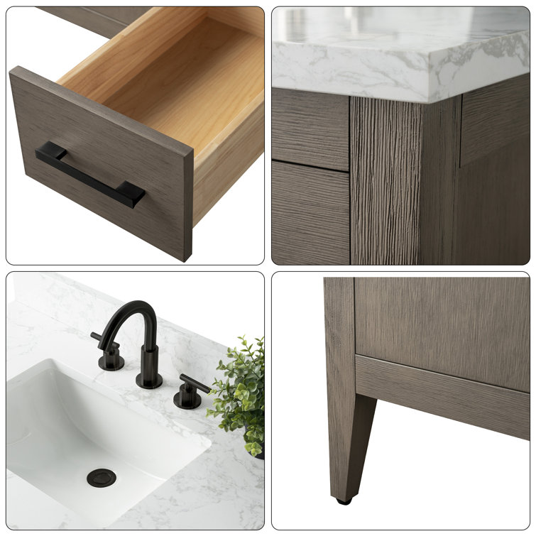 Driftwood Gray 42'' Single Bathroom Vanity with Marble Top
