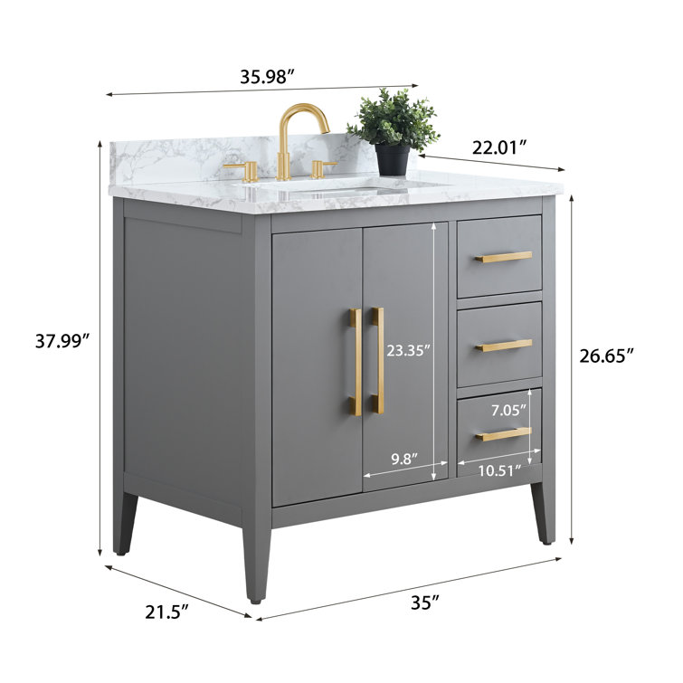 Cashmere Gray Poplar Wood Single Sink Bathroom Vanity with Engineered Marble Top