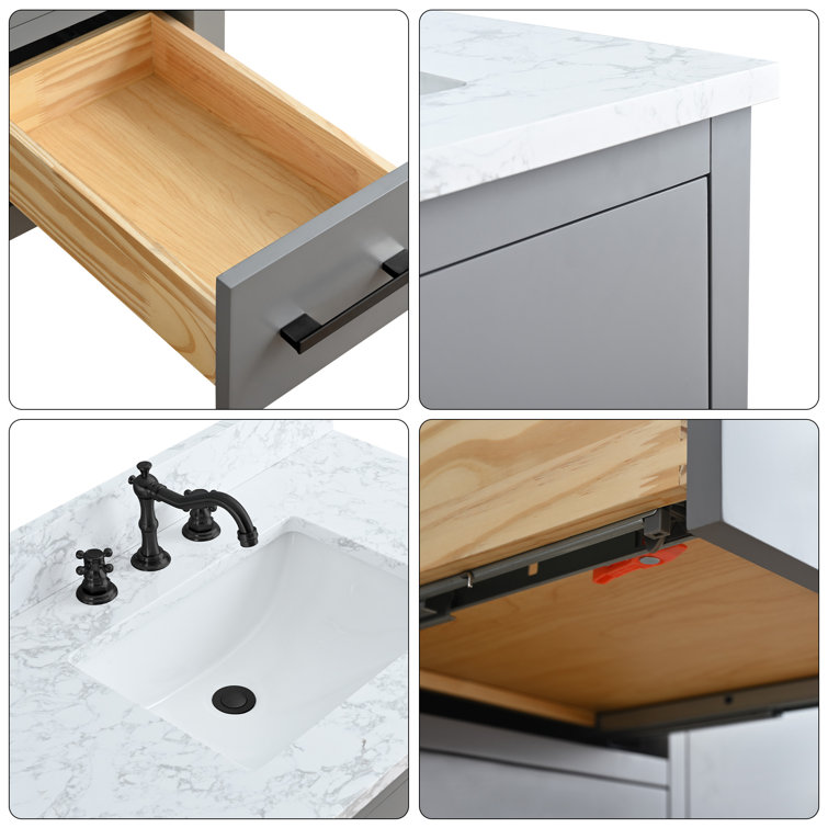 Cashmere Gray 42" Freestanding Bathroom Vanity with Engineered Marble Top