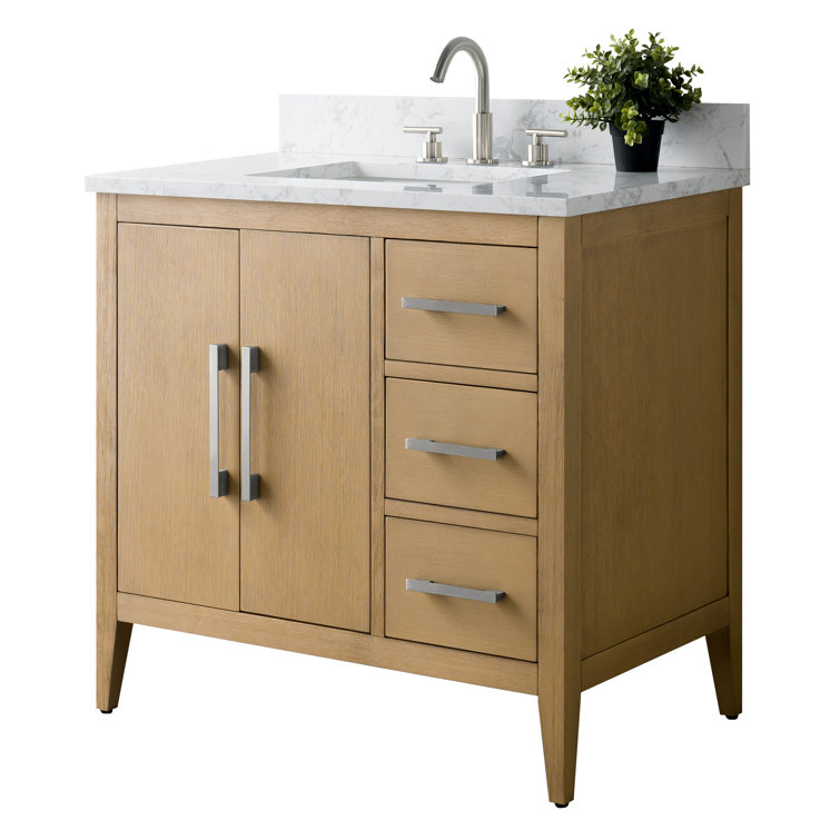 Natural Oak 36" Single Bathroom Vanity with Engineered Marble Top