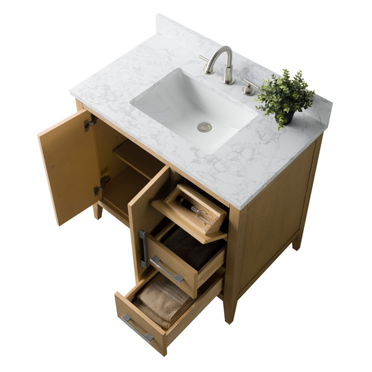 Natural Oak 36" Single Bathroom Vanity with Engineered Marble Top