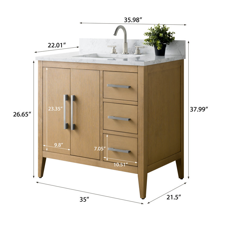 Natural Oak 36" Single Bathroom Vanity with Engineered Marble Top