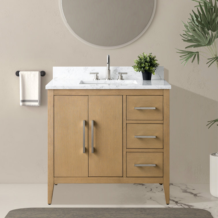 Natural Oak 36" Single Bathroom Vanity with Engineered Marble Top