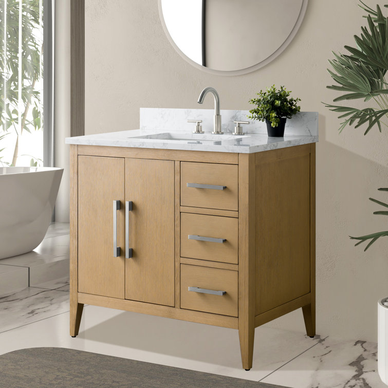 Natural Oak 36" Single Bathroom Vanity with Engineered Marble Top