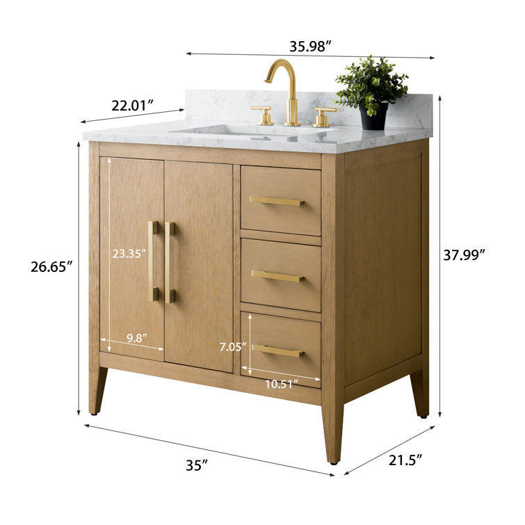Natural Oak 36" Single Bathroom Vanity with Ceramic Sink