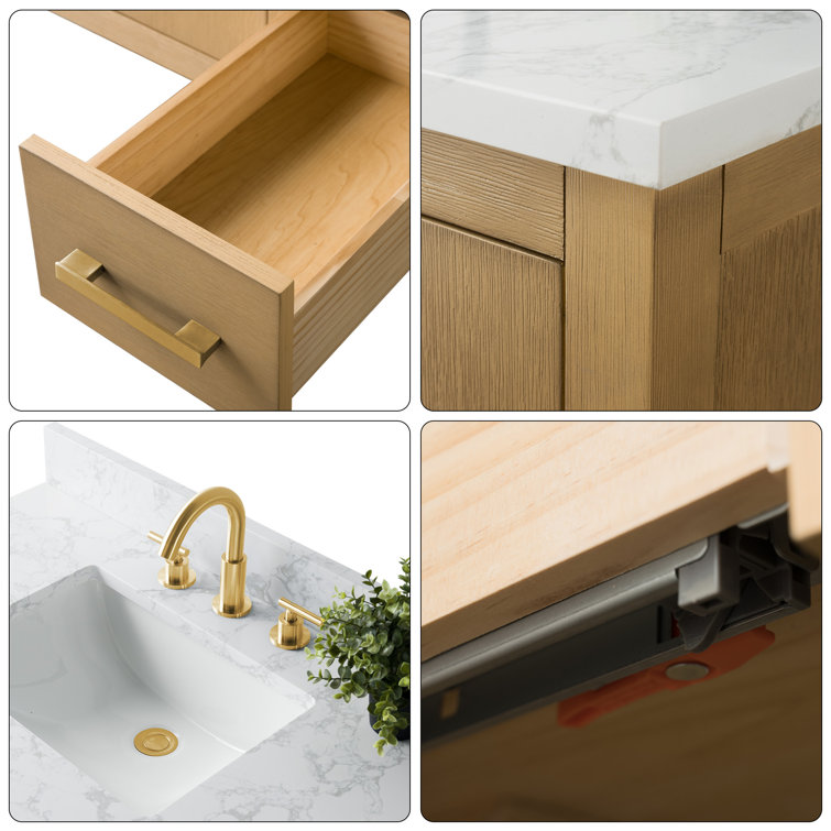 42'' Natural Oak Single Bathroom Vanity with Marble Top