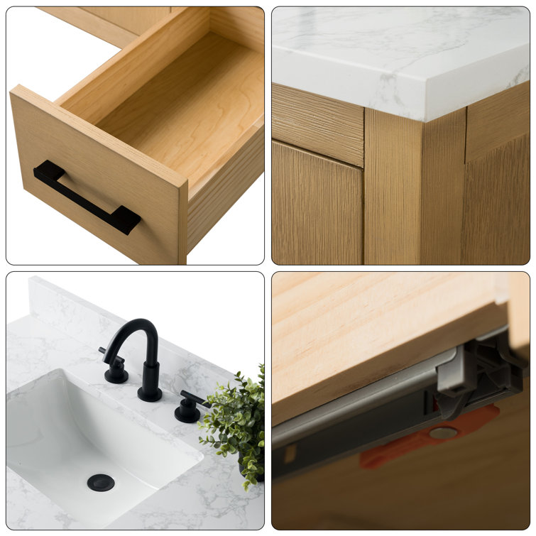 Natural Oak 42" Single Bathroom Vanity with Marble Top