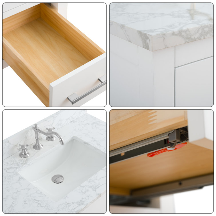42'' White MDF Freestanding Single Bathroom Vanity with Engineered Marble Top