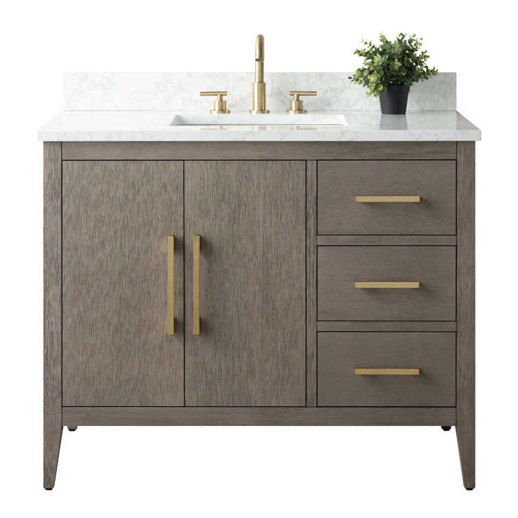 42'' Driftwood Gray Single Bathroom Vanity with Marble Top